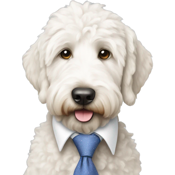 White Goldendoodle wearing a tie emoji