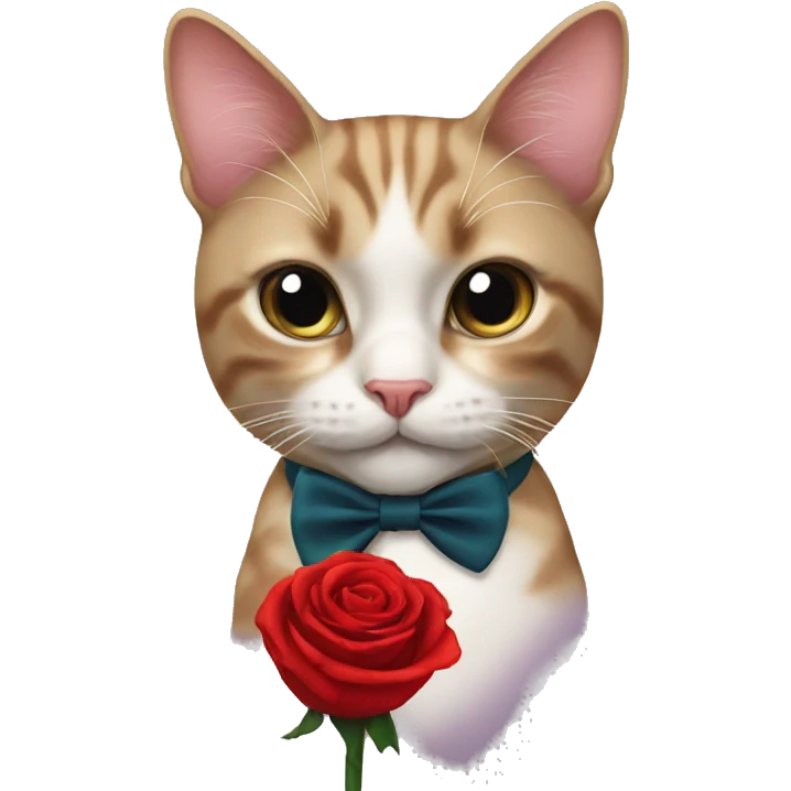 Cat holding a rose with a bow tie  emoji