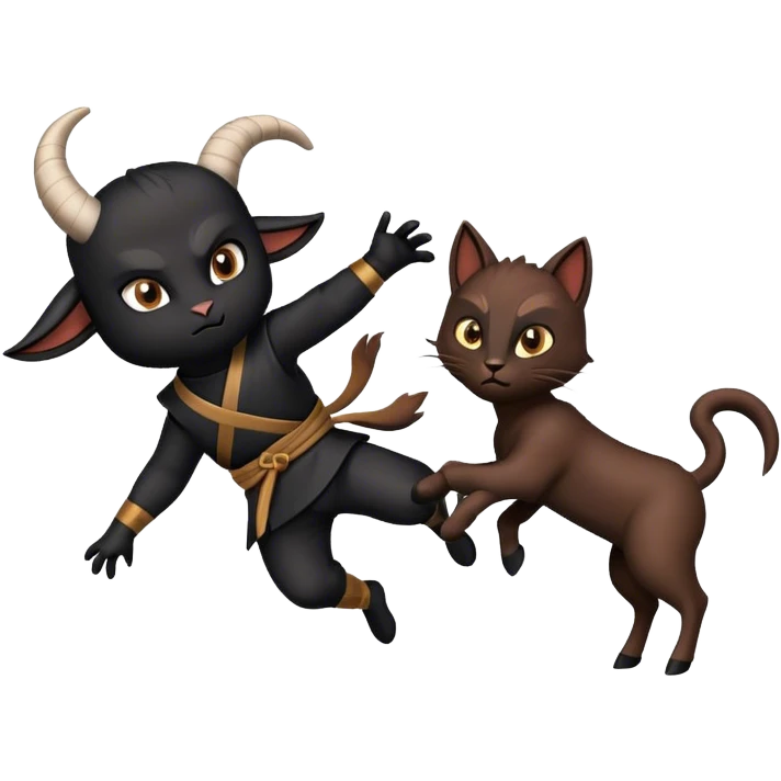 A ninja goat attacking a black cat emoji