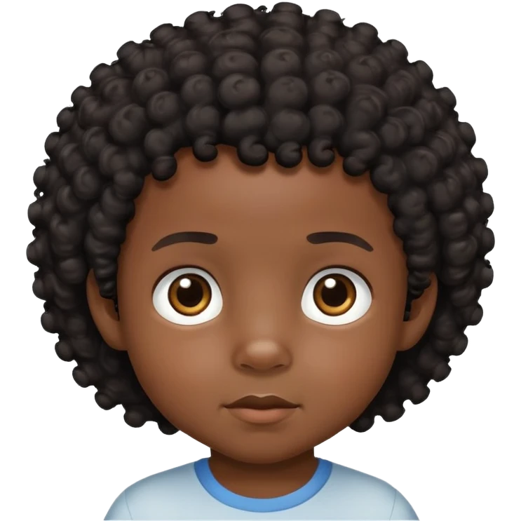 toddler boy face, African eyes, dark skin, black curly hair emoji