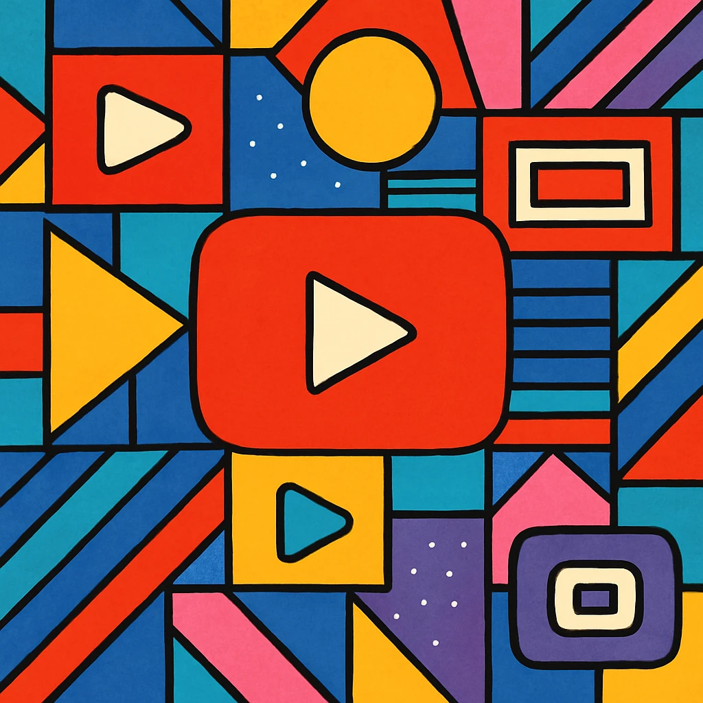 background for a YouTube video, bold and colorful, geometric patterns, subtle video icon elements emoji