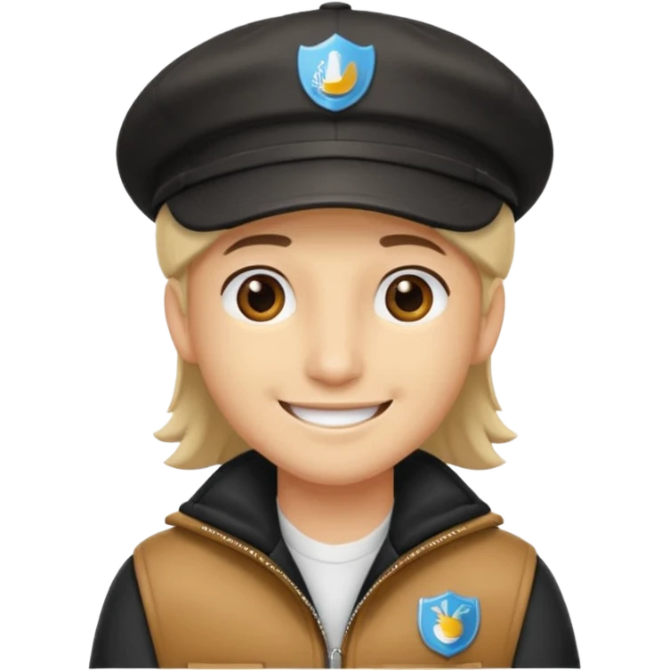 Créame a un chico blanco con gorra negra con el pelo castaño y qué tenga una chaqueta blanca más animado emoji