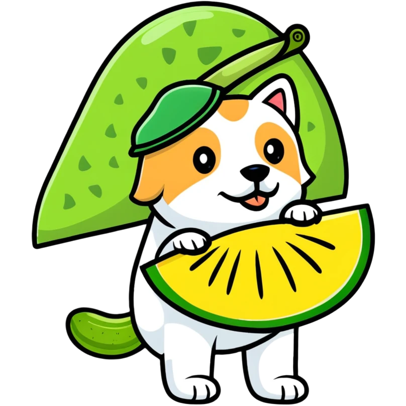 Dog wearing cucumber hat emoji