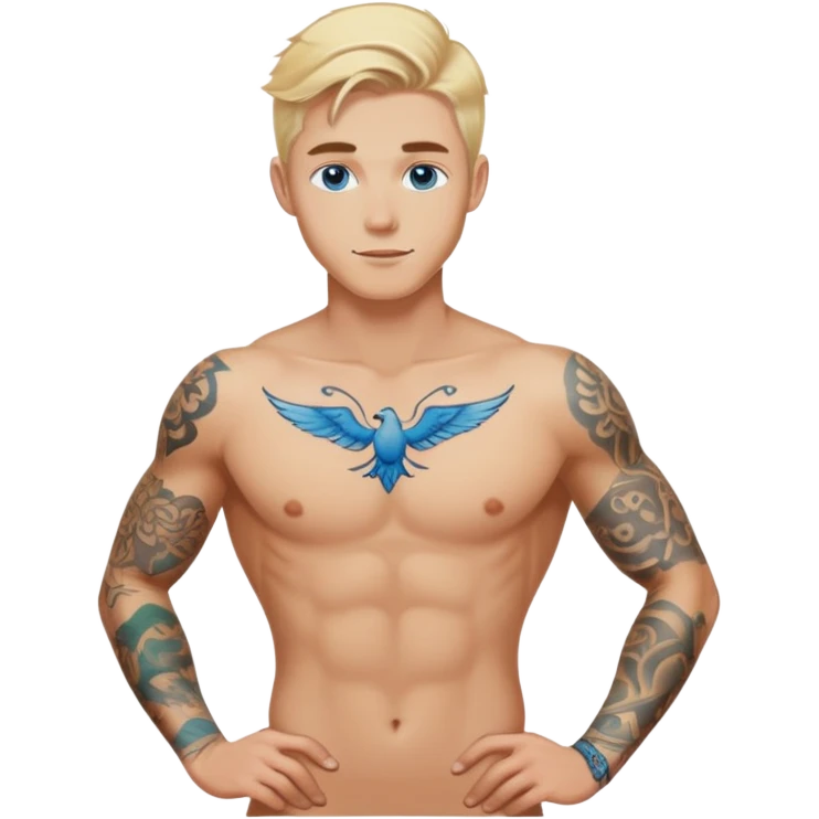 Handsome shirtless blonde hair and blue eyes white guy with body tattoos sexy pose sfw emoji