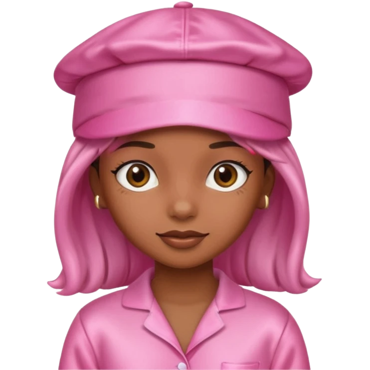 a brown skin girl with a pink satin cap and pajamas emoji
