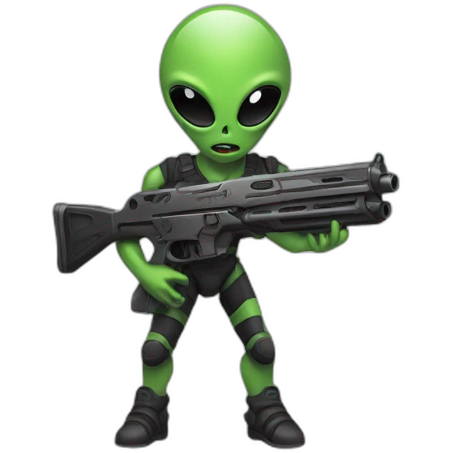 Alien handling a gun to us emoji