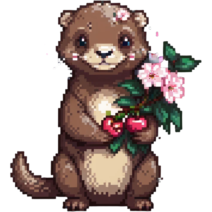 cute otter holding a cherry blossom flower emoji