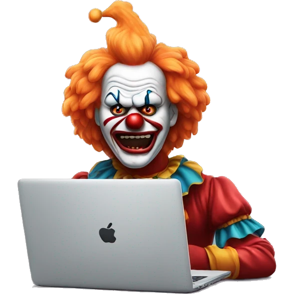 angry clown is sitting at his laptop emoji