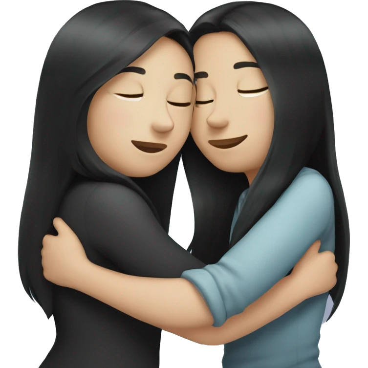 Girls hugging. They both have white skin and long black hair  emoji