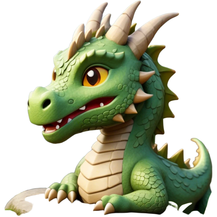 Cinematic Cute Giant Rock Dragon Portrait Emoji, Head tilted playfully and inquisitively, showcasing a robust, stone-carved body with intricately detailed, craggy textures in natural earthen tones accented by soft hints of moss, and a surprisingly gentle, endearing expression; rendered with lifelike clarity and warm, natural light, high shine, mighty yet endearing, styled with a touch of ancient, stony whimsy, soft glowing outline, capturing the essence of a mischievous stone guardian poised to rumble playfully into your embrace! emoji
