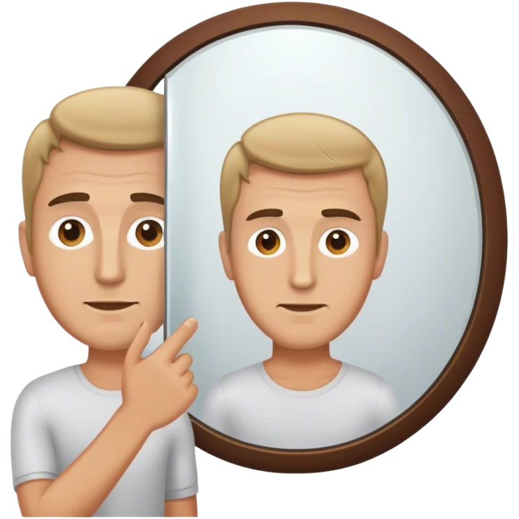 person caucasian man looking at me through a mirror. standing there emoji