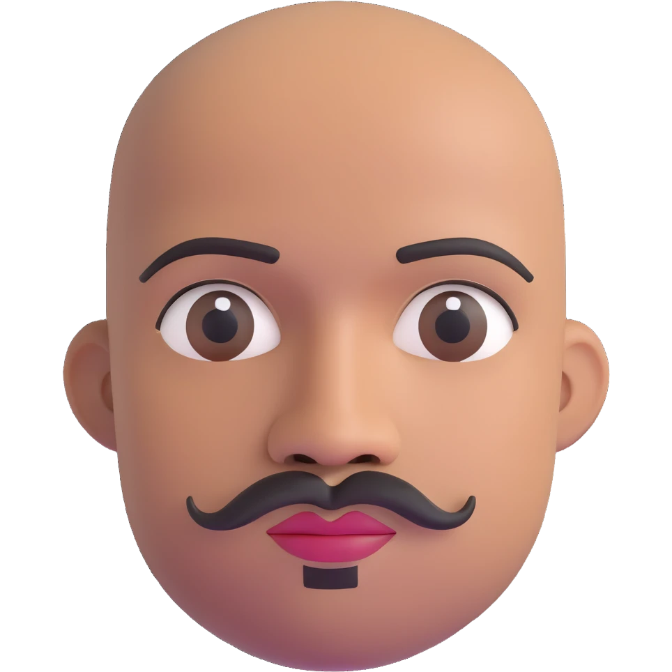 Oxumarê as a 37-year-old bald Black man with smooth oval head, indigenous facial features, mustache with goatee (no hair on sides of face), contour from chin to lips, and a beauty mark on left side below lip, Memoji style emoji