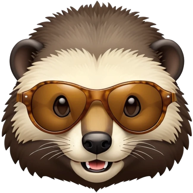 friendly anthropomorphised honey badger head wearing sunglasses, different expression emoji