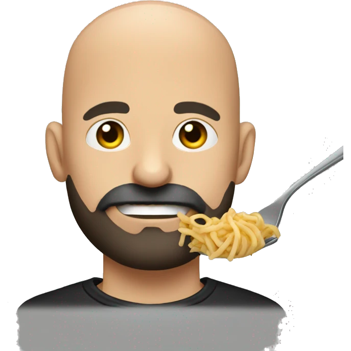 Bald man with moustache and beard, eating pasta,wearing a black hoodie emoji
