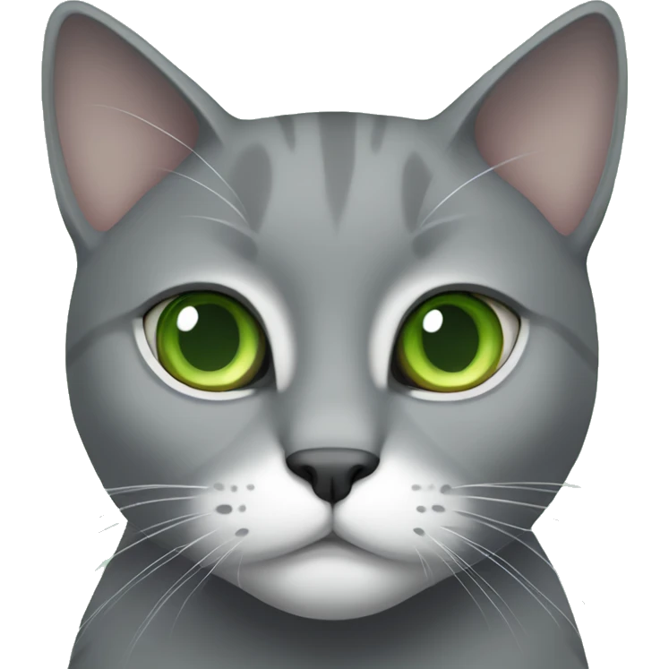 Grey cat with white spot on chest and green eyes emoji