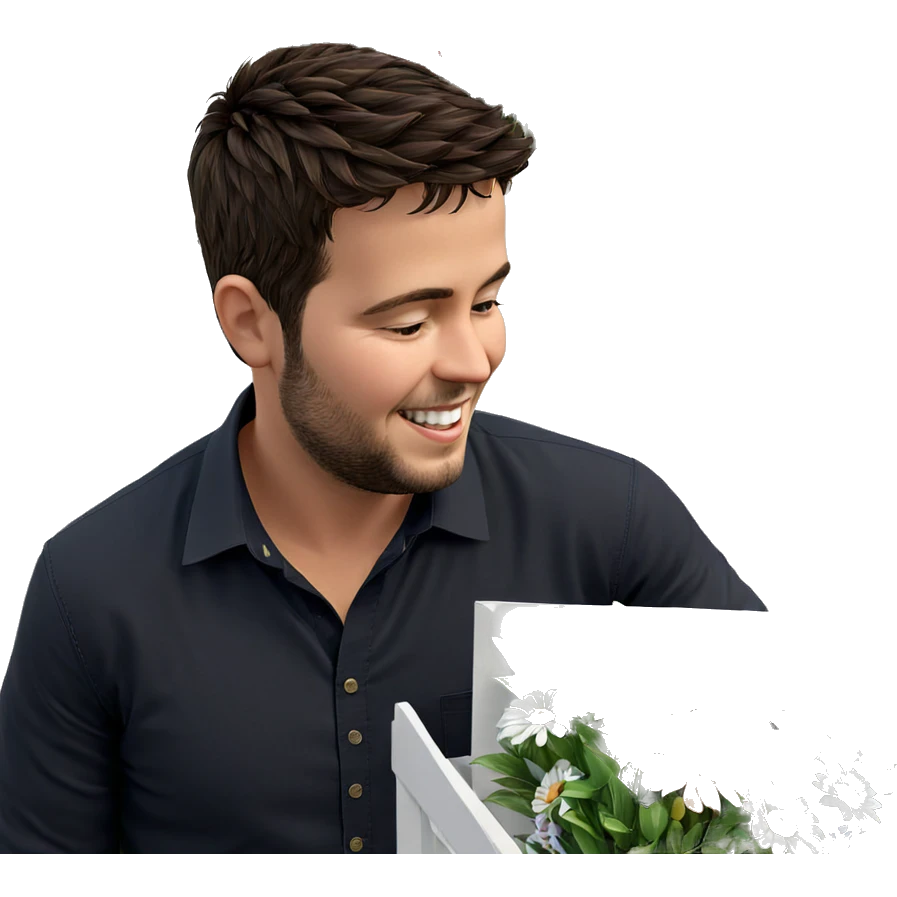 smiling boy with flowers outdoors emoji