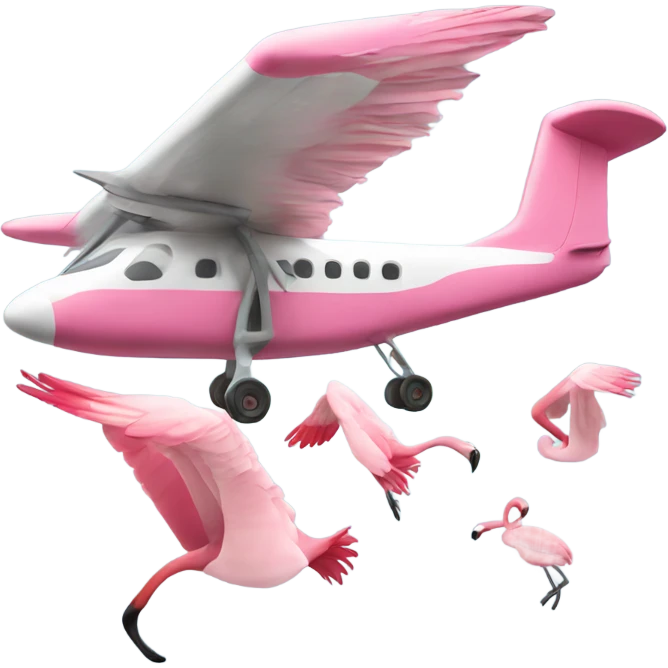 Flamingo flying in a air plane emoji
