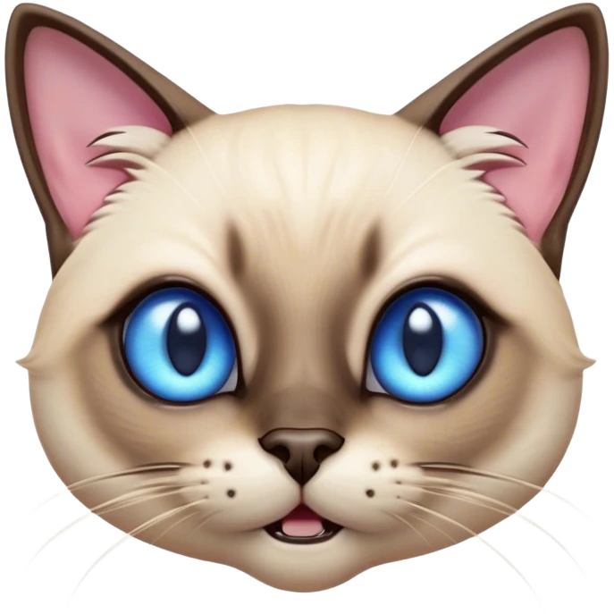 Cinematic Comical Siamese Cat Portrait Emoji, Head tilted dramatically with an exaggeratedly shocked or offended expression, sleek cream-colored fur with dark points on the ears, face, paws, and tail, wide piercing sapphire-blue eyes filled with exaggerated disbelief, Simplified yet hilariously expressive features, highly detailed, glowing with a slightly sassy glow, high shine, dramatic yet playful, stylized with an air of attitude, bright and endearing, soft glowing outline, capturing the essence of a sassy and over-the-top feline, so meme-worthy it feels like it could side-eye its way into internet fame instantly! emoji