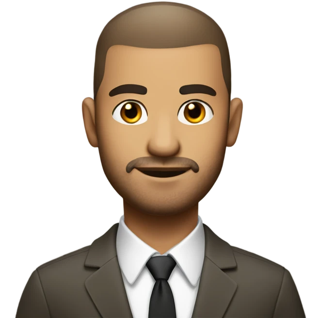 olive skin man, with brown buzz cut and a stubbled beard, with a smart business man outfit on. portrait. emoji