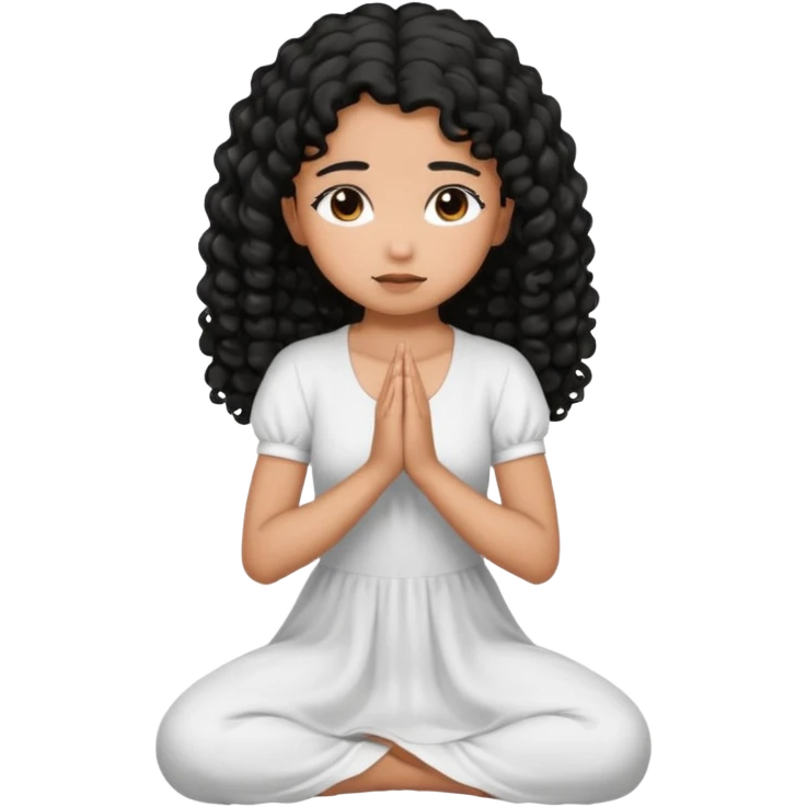 girl praying on knees curls black hair and brown skin emoji