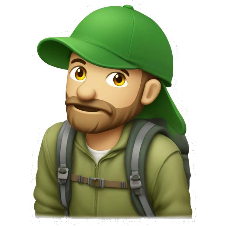 camino de Santiago pilgram no beard green cap and backpack emoji