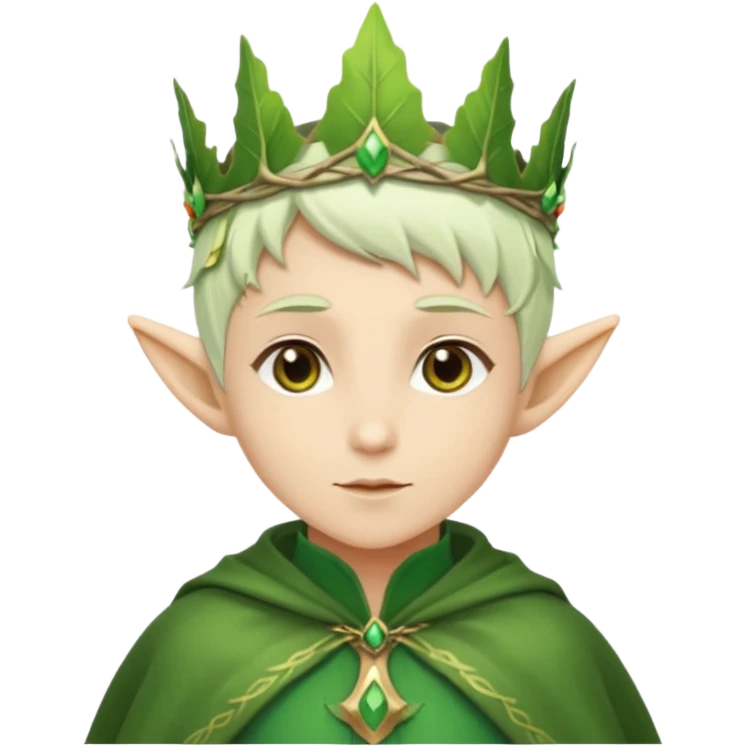 Forest Elf – elegant green-skinned elf with leaf crown and cloak, white short hair emoji