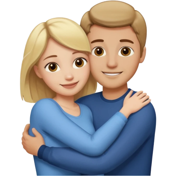romantic couple hug, blonde woman and brown-haired man emoji