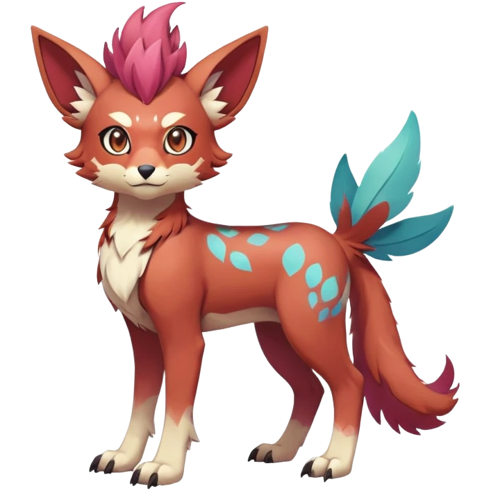 Vibrant Male cute cool anime-styled Falvie-Fionbri-fantasy-creature-Fakémon-Pokémon, full body, with random markings emoji