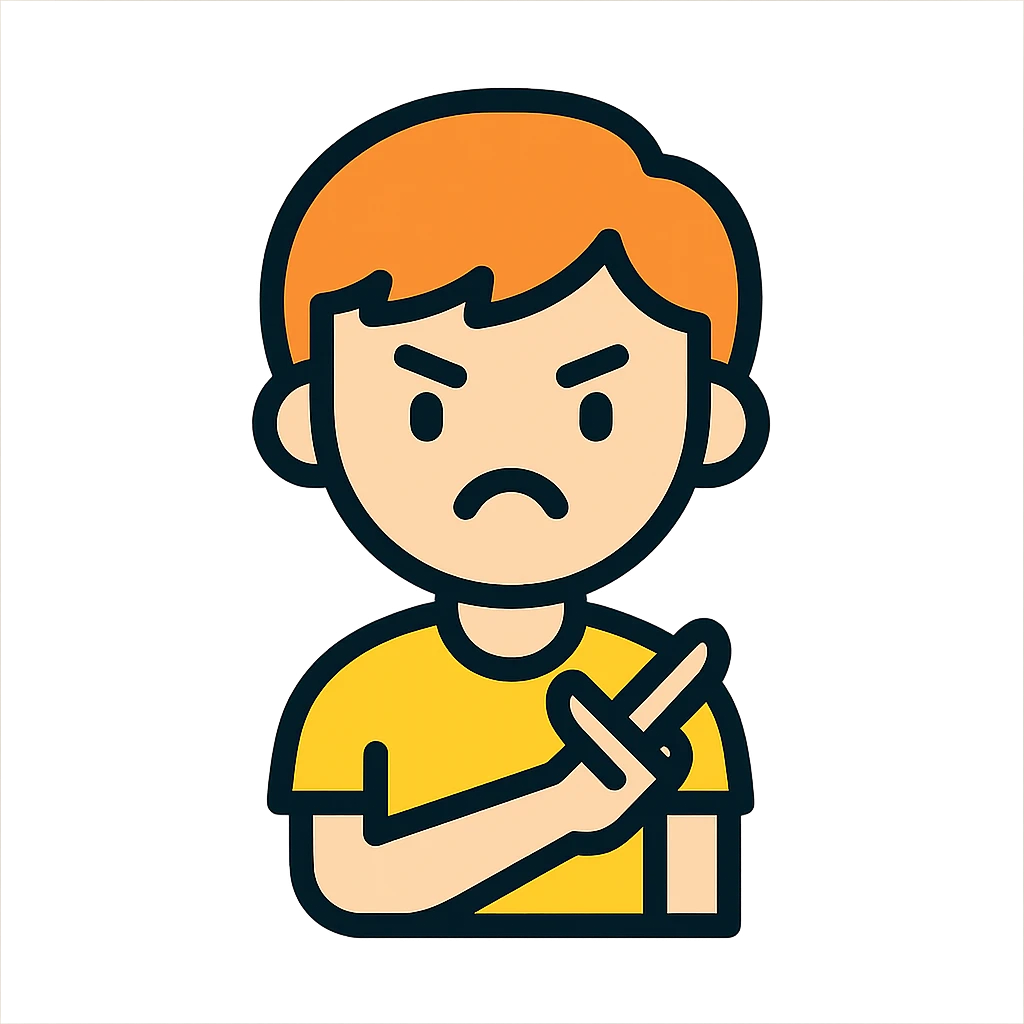 kid making a 'no deal' gesture, simple and modern flat color icon style emoji