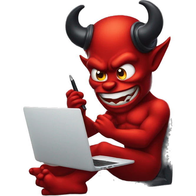 devil on the phone, writing on a laptop emoji