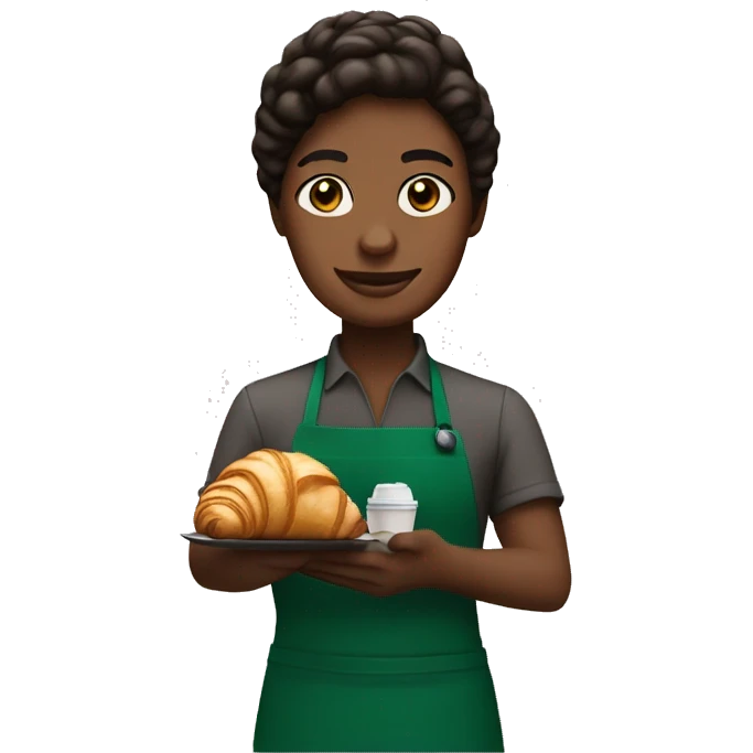 Starbucks barista serving coffee and croissant emoji