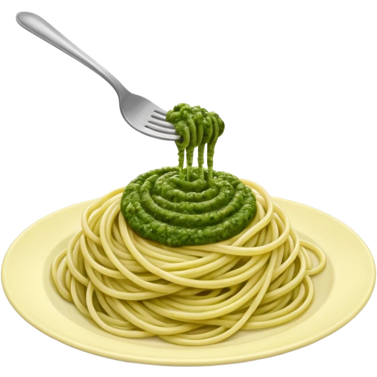 spaghetti twirled on a fork with green pesto, close-up emoji