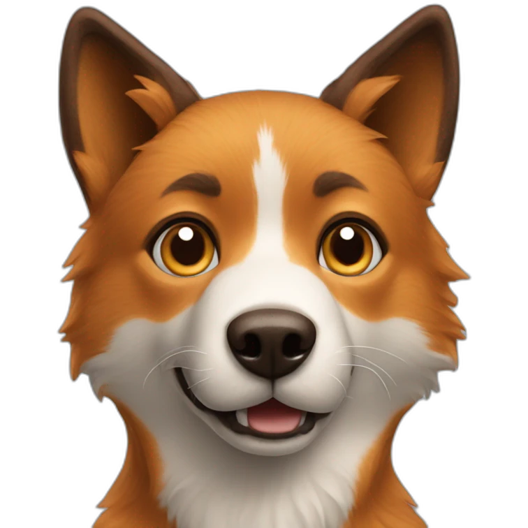 A dog looking like a fox, with a blue and brown eyes emoji