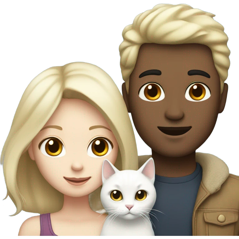 Couple white skin man w black hair, blonde hair and white skin girl with a white cat emoji