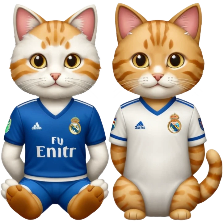 Two cats, one in a Real Madrid uniform and the other in a Benfica uniform. emoji