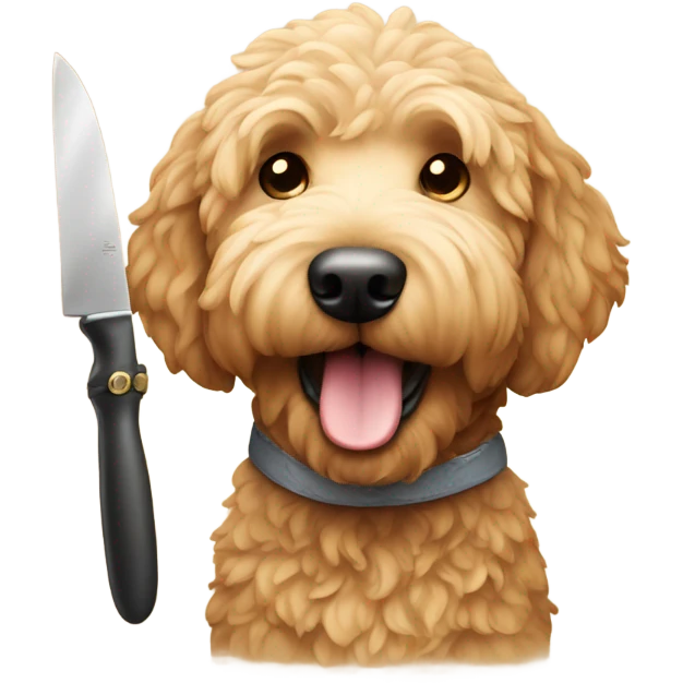 Golden doodle holding a knife  emoji