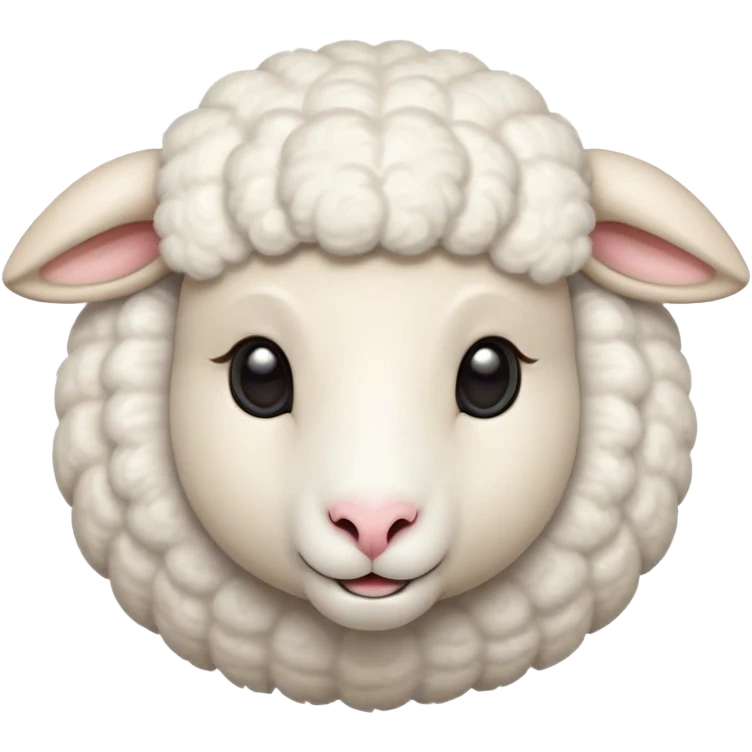 Cinematic Cute Sheep Portrait Emoji, Head tilted playfully and inquisitively, featuring a fluffy, pristine white fleece with soft, perky ears, round, sparkling gentle eyes filled with curiosity, Simplified yet irresistibly adorable features, highly detailed, glowing with a warm, friendly glow, high shine, affectionate and mellow, stylized with a touch of pastoral whimsy, bright and endearing, soft glowing outline, capturing the essence of a mischievous yet loving sheep, so playful it feels like it could graze out of the screen and into your arms! emoji