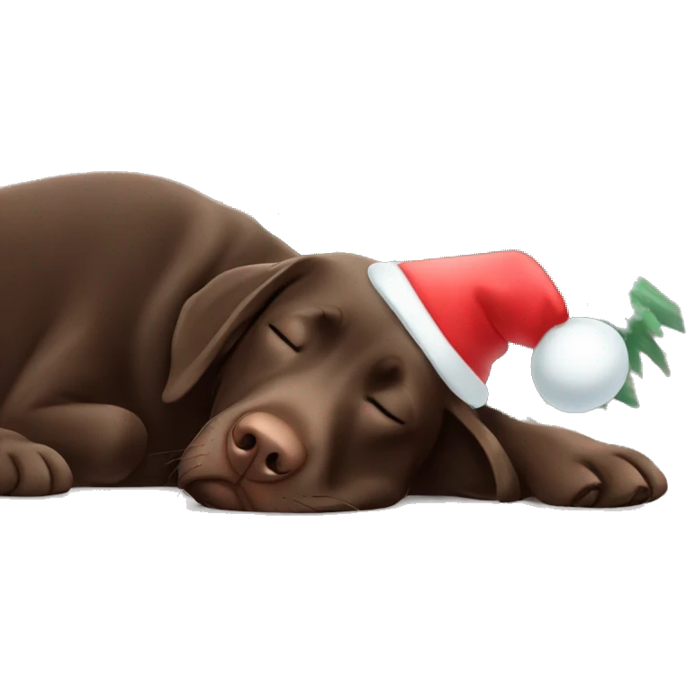 Chocolate Labrador sleeping under Christmas tree emoji