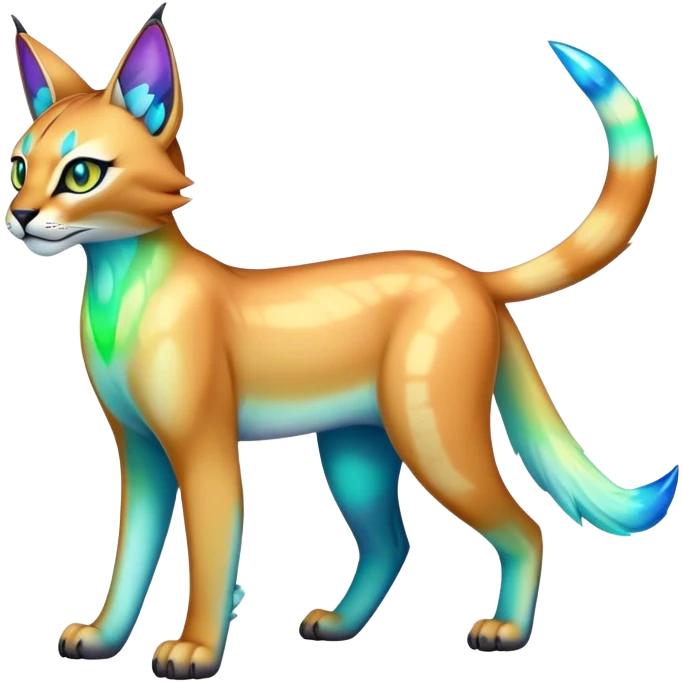 An iridescent transparent  colorful lynx-caracal-serval-fakemon-Digimon-creature-hybrid emoji