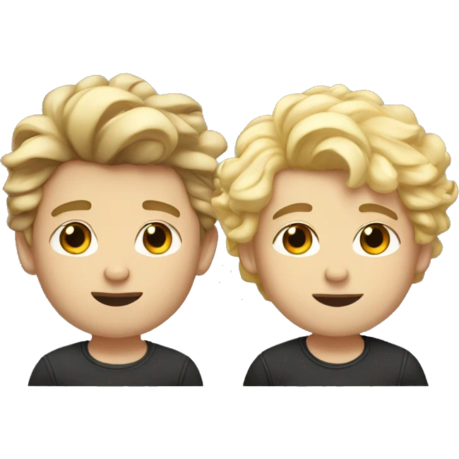 Two boys who are both white side by side one with dark curly hair and super sexy the other blonde taller and fat emoji