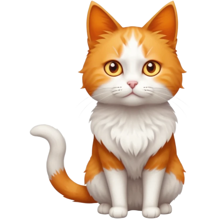 full body of tiny + skinny ginger and white cat with deep orange eyes and triangular shaped face emoji