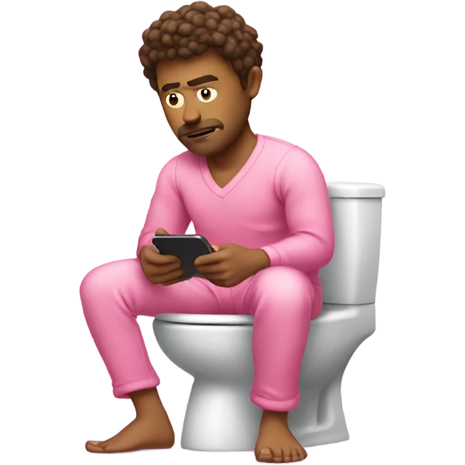 man stressing on toilet with pink panama’s and a pink phone emoji