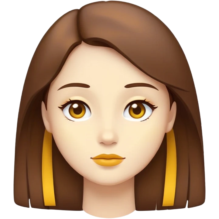 ultra minimal belle face, tiny icon size, extremely simple line work, basic brown hair shape, yellow accent, no details emoji