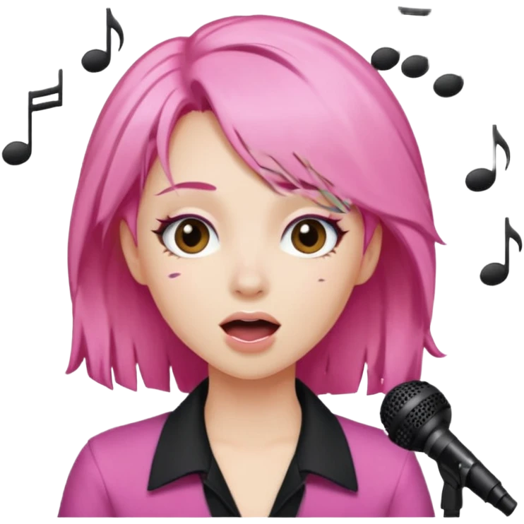 simple emoji of Jem from Jem and the Holograms, classic pink hair, singing emoji