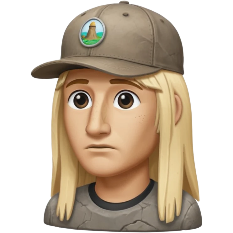 Easter island head rock with long blonde hair and a backwards baseball cap emoji