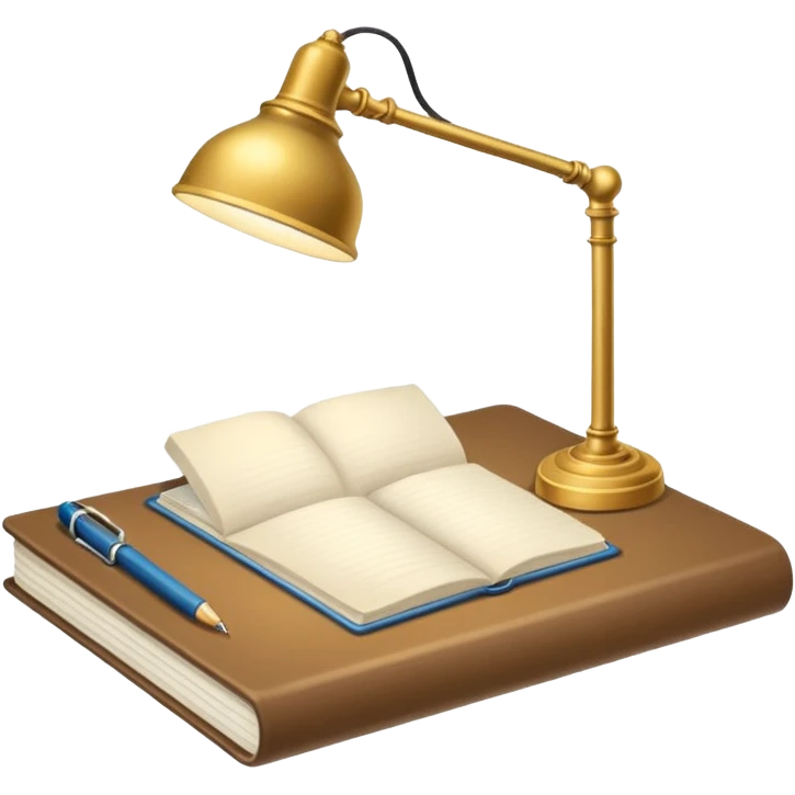 a desk with a lamp and open notebook emoji