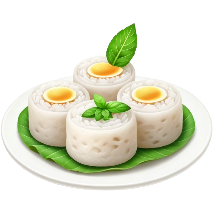 Bánh Cuốn Cinematic Realistic Bánh Cuốn Dish Emoji, depicted as delicate steamed rice rolls garnished with chopped mint on top, rendered with lifelike textures and fresh, vibrant lighting. emoji