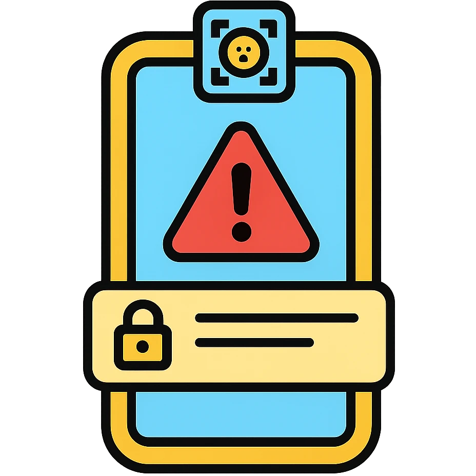 Phone lock screen with security alert notification and a small face recognition popup camera emoji