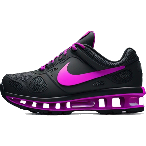 Hyper Realistic side view of a pair black,magenta,and lime green Nike Shocks. emoji
