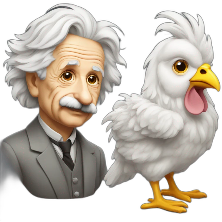 Albert Einstein al lado de una gallina emoji